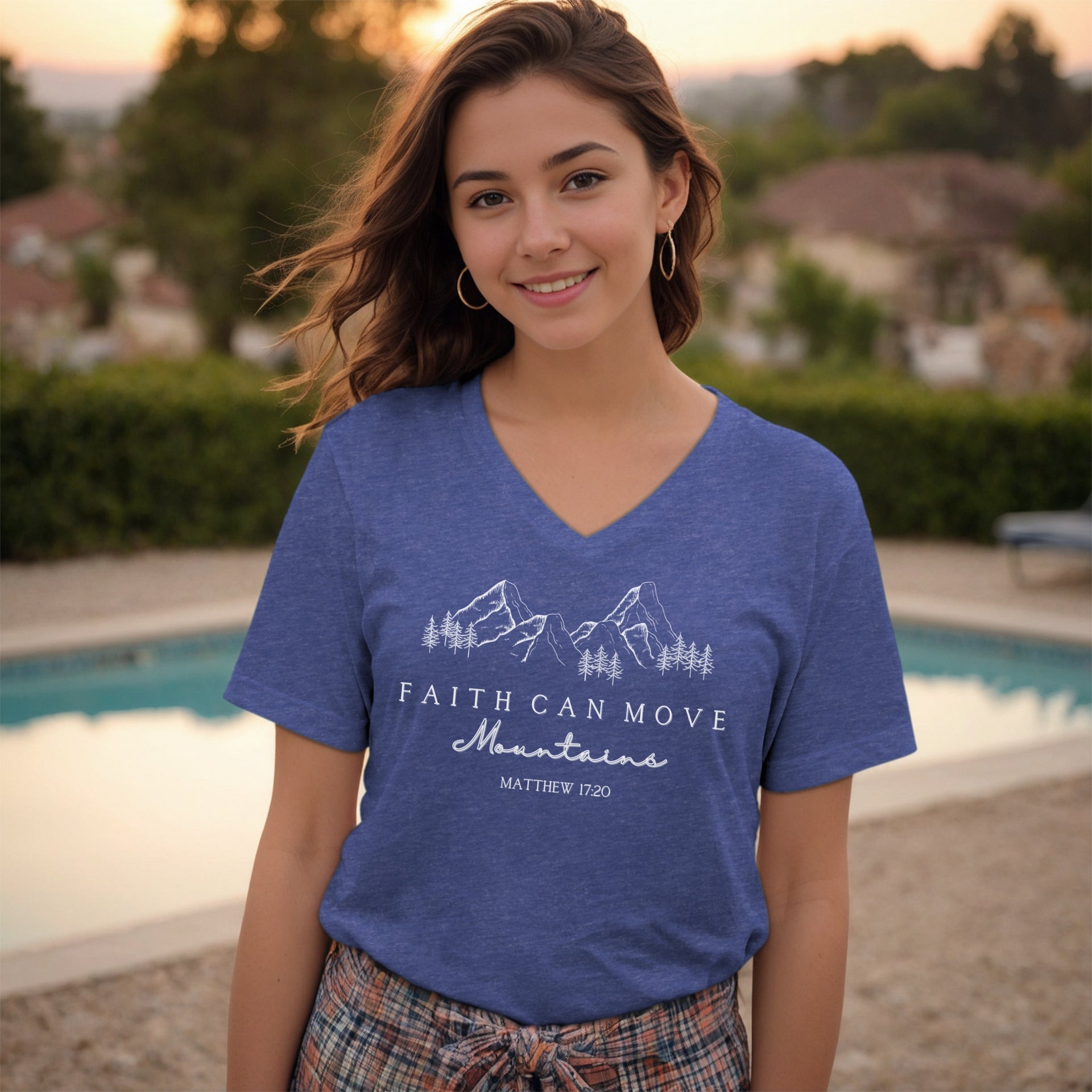 Faith Can Move Mountains Unisex V-Neck T-Shirt - My Faith My Father