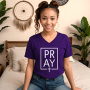 Pray + Cross Unisex V-Neck T-Shirt - My Faith My Father