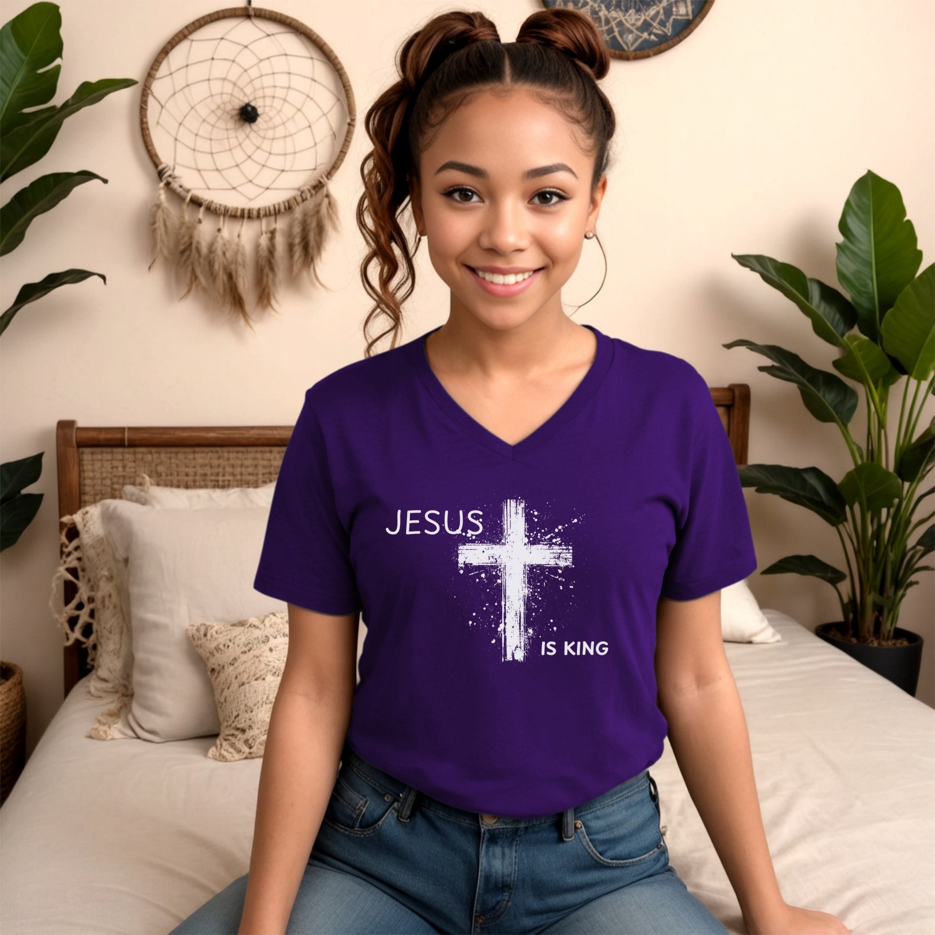 Jesus is King Unisex V-Neck Tee - My Faith My Father
