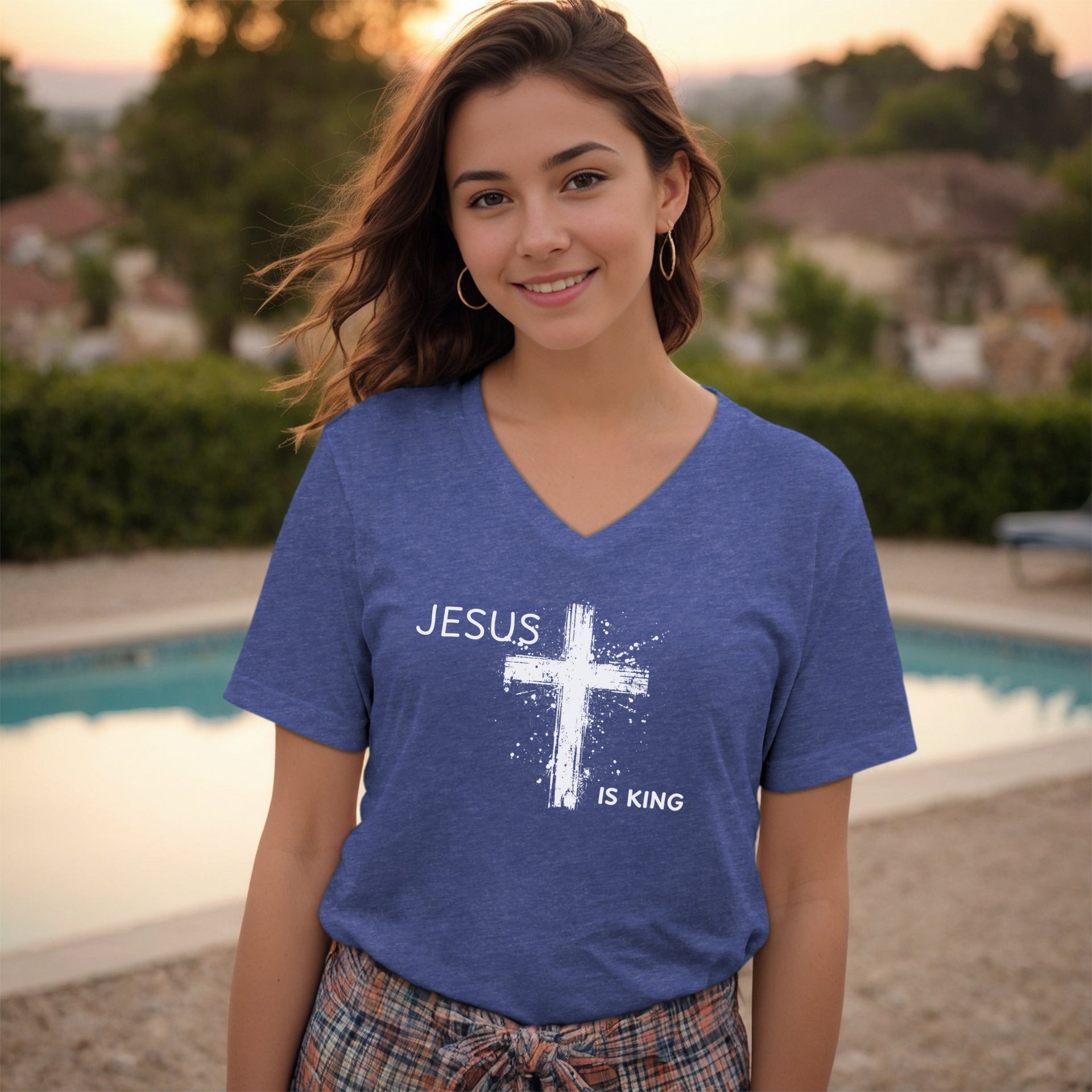 Jesus is King Unisex V-Neck Tee - My Faith My Father