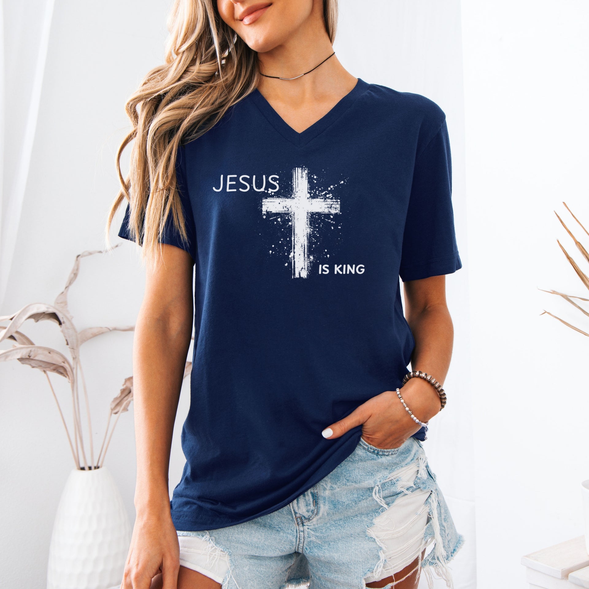 Jesus is King Unisex V-Neck Tee - My Faith My Father