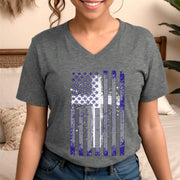 Flag With Cross Unisex V-Neck T-Shirt - My Faith My Father