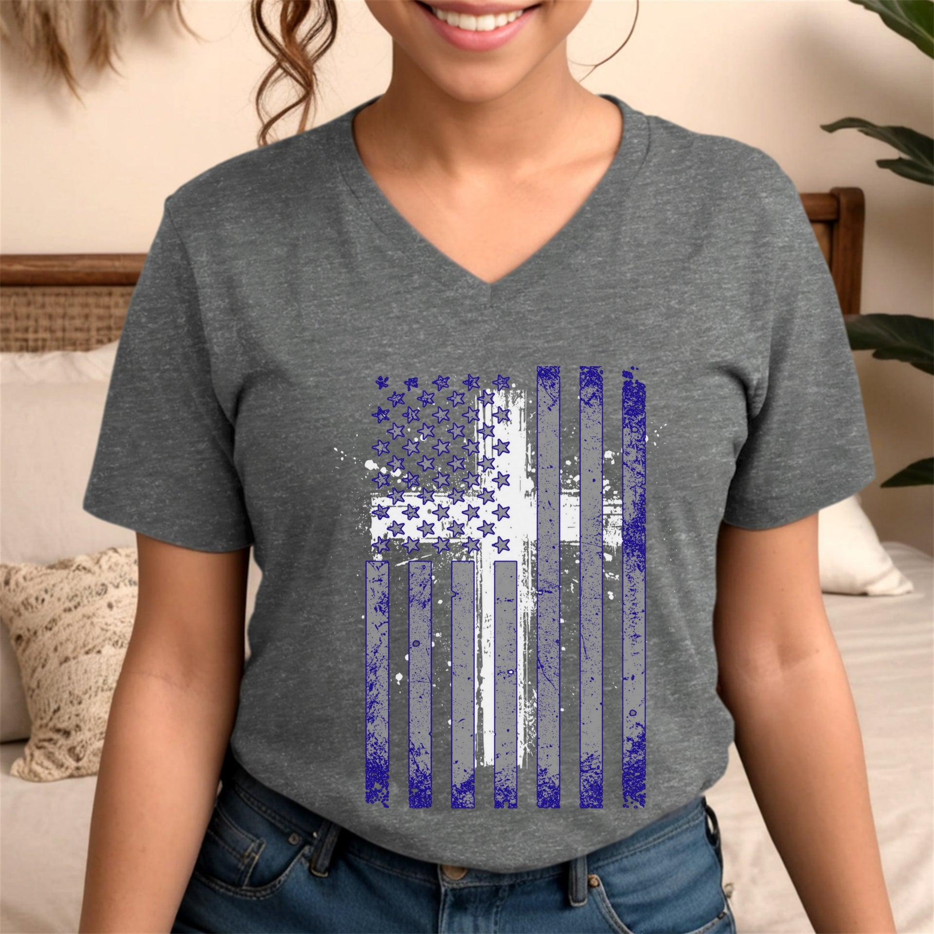 Flag With Cross Unisex V-Neck T-Shirt - My Faith My Father