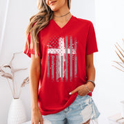 Flag With Cross Unisex V-Neck T-Shirt - My Faith My Father