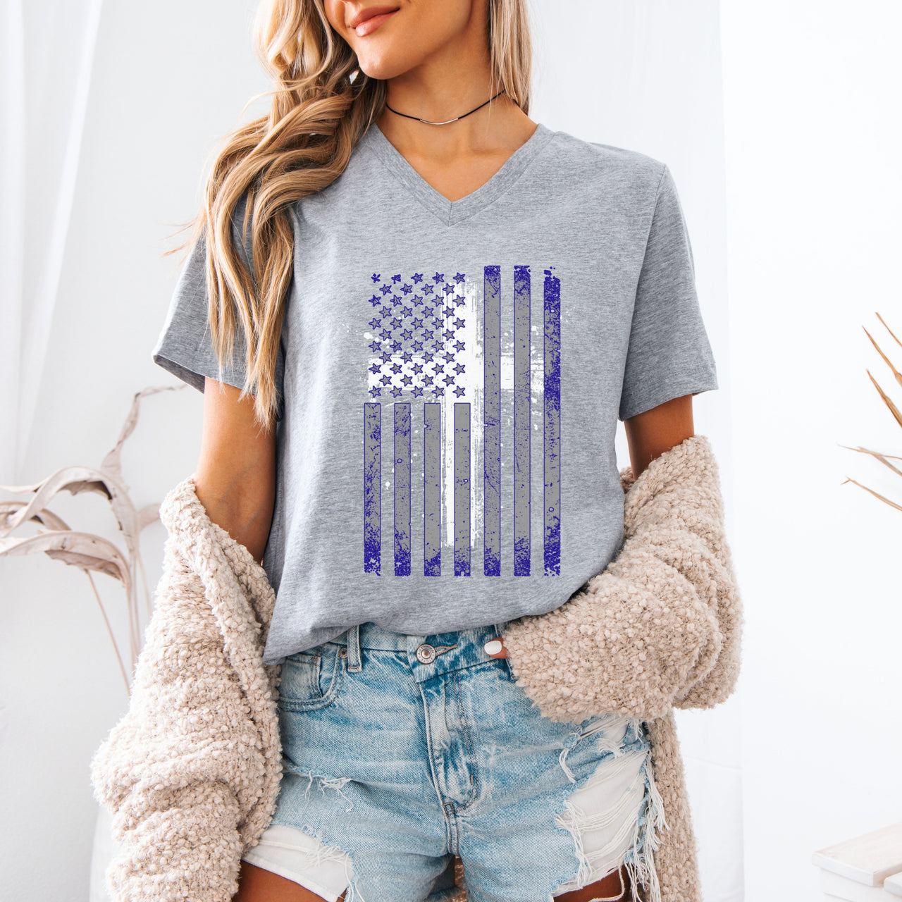 Flag With Cross Unisex V-Neck T-Shirt - My Faith My Father