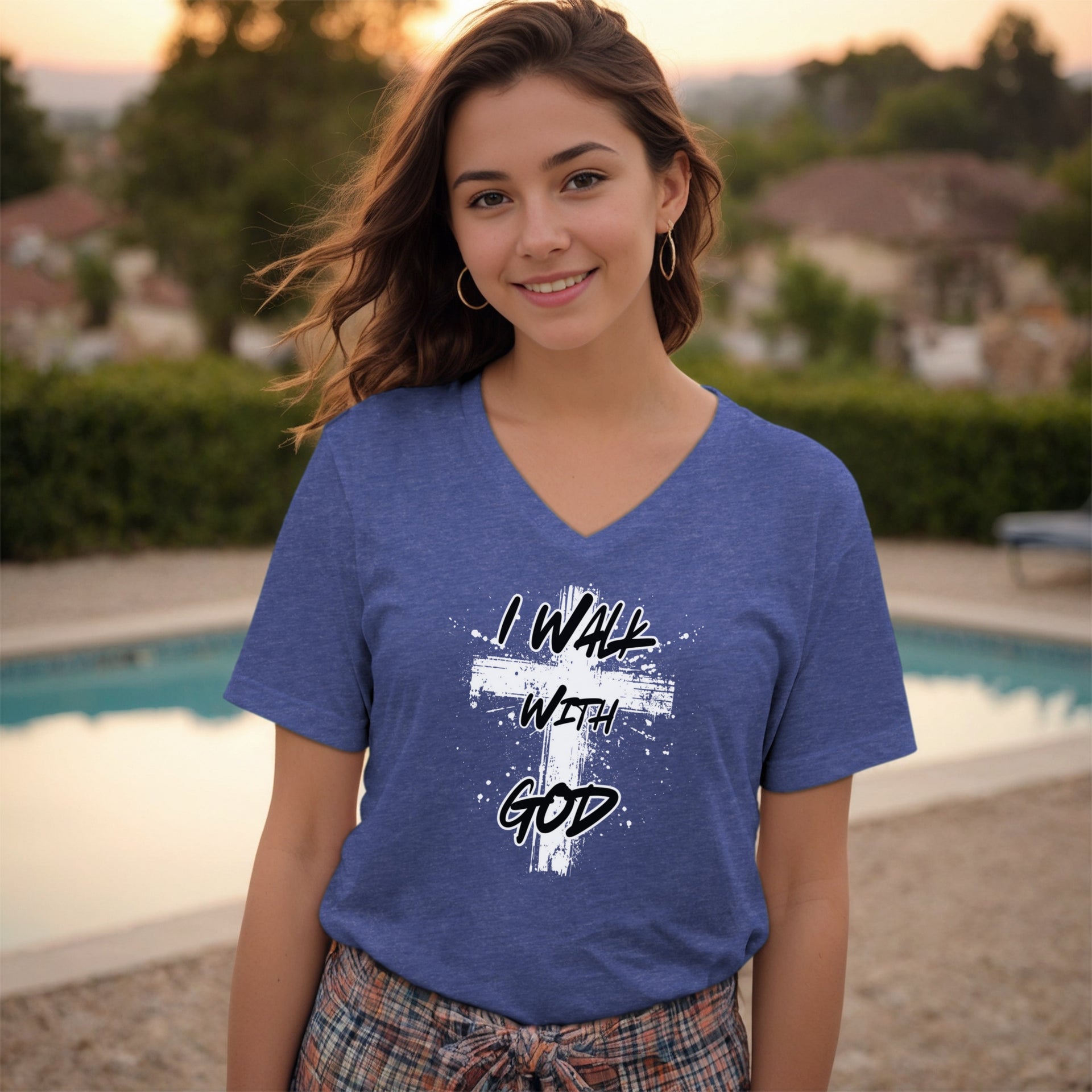 I Walk With God Unisex V-Neck Tee - My Faith My Father