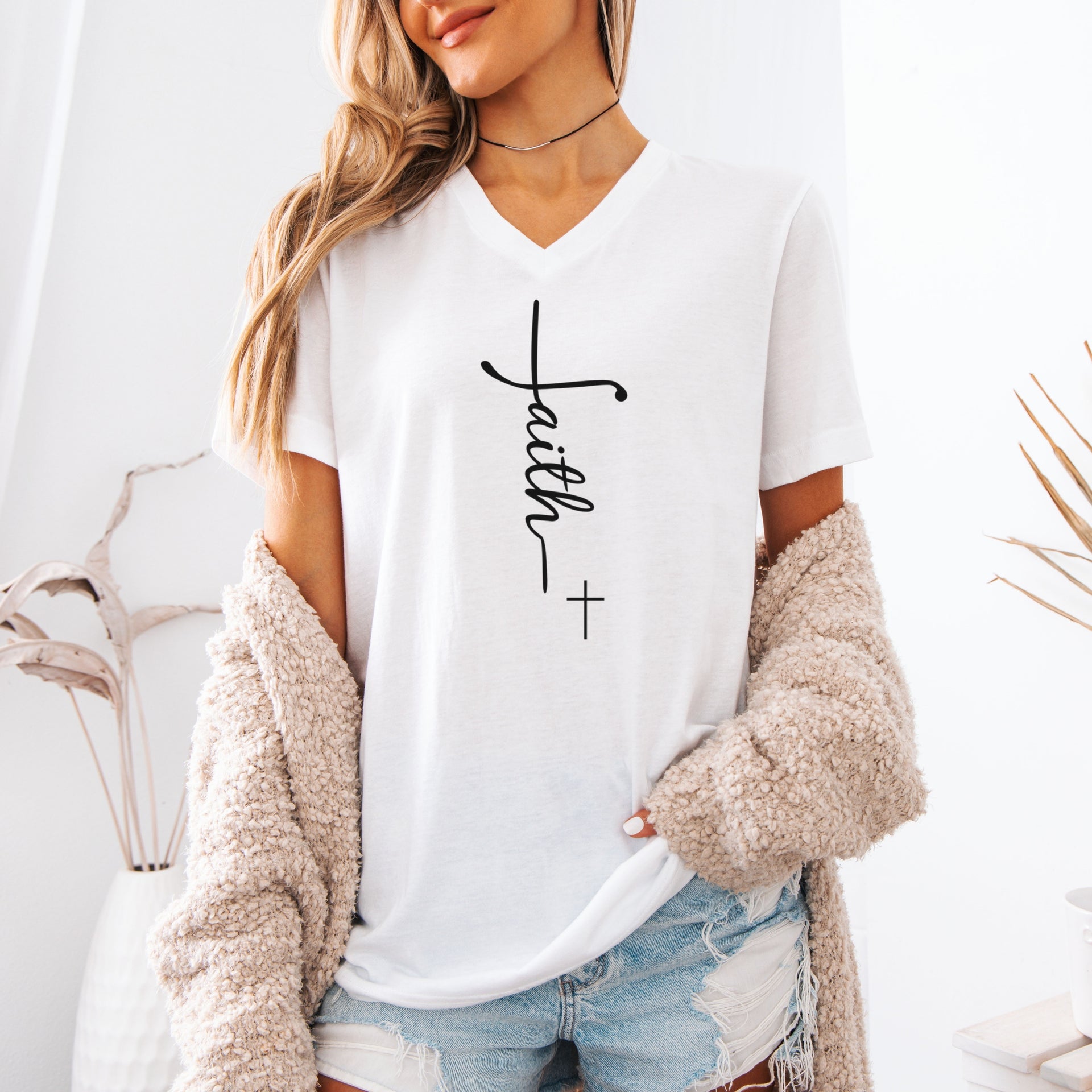 Faith + Cross Unisex V-Neck T-Shirt - My Faith My Father