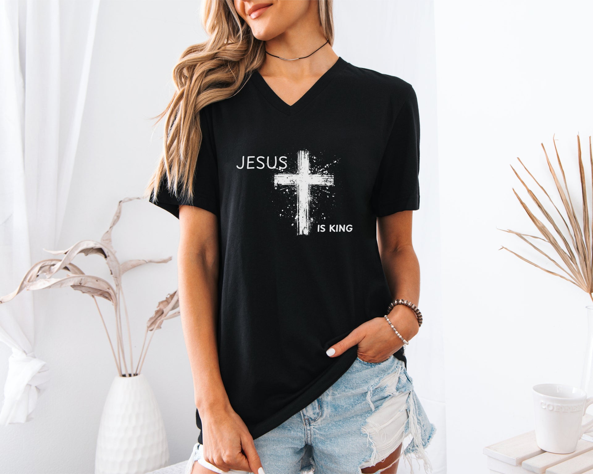 Jesus is King Unisex V-Neck Tee - My Faith My Father