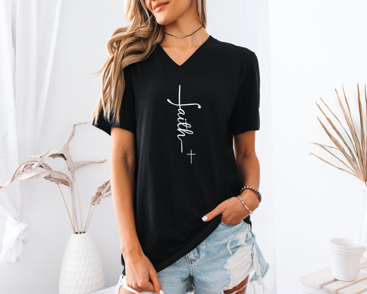 Faith + Cross Unisex V-Neck T-Shirt - My Faith My Father