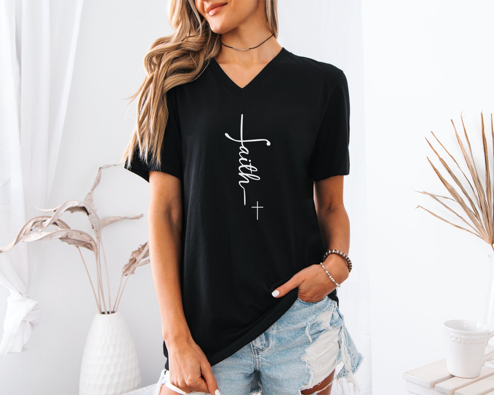 Faith + Cross Unisex V-Neck T-Shirt - My Faith My Father