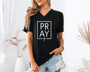 Pray + Cross Unisex V-Neck T-Shirt - My Faith My Father