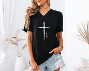 Cross With Faith Unisex V-Neck T-Shirt - My Faith My Father