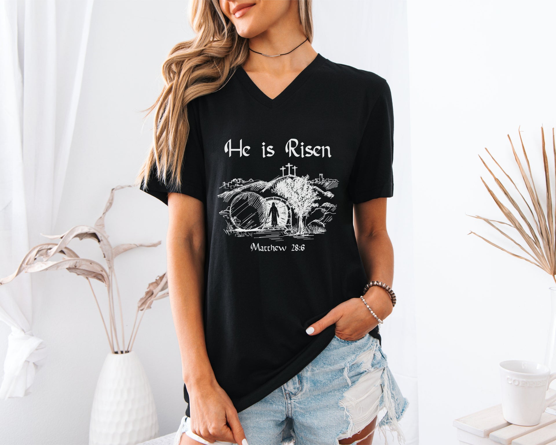 He is Risen Unisex V-Neck T-Shirt - My Faith My Father