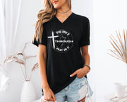 Pray Over It, Pray On It, Pray Through It Unisex V-Neck T-Shirt - My Faith My Father