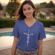 Jesus Cross Unisex V-Neck T-Shirt - My Faith My Father