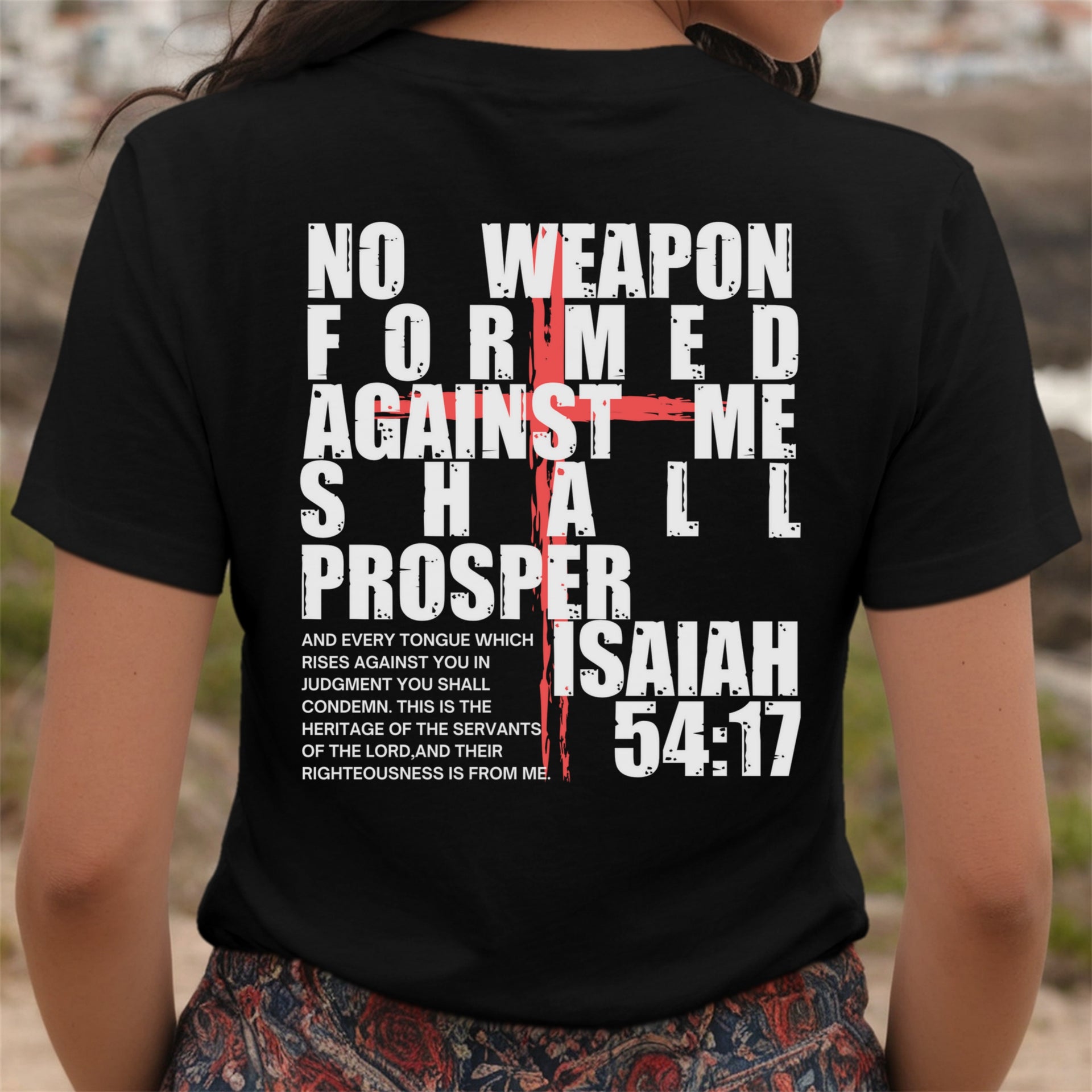 Isaiah 54:17 No Weapon Formed Against Me Unisex V-Neck T-Shirt - My Faith My Father