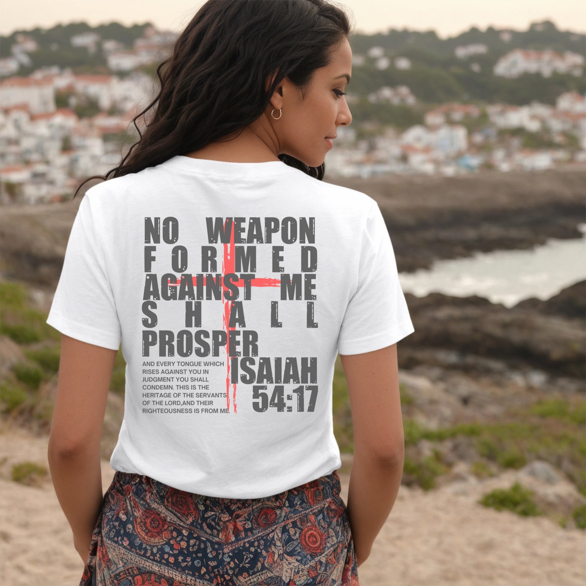 Isaiah 54:17 No Weapon Formed Against Me Unisex V-Neck T-Shirt - My Faith My Father