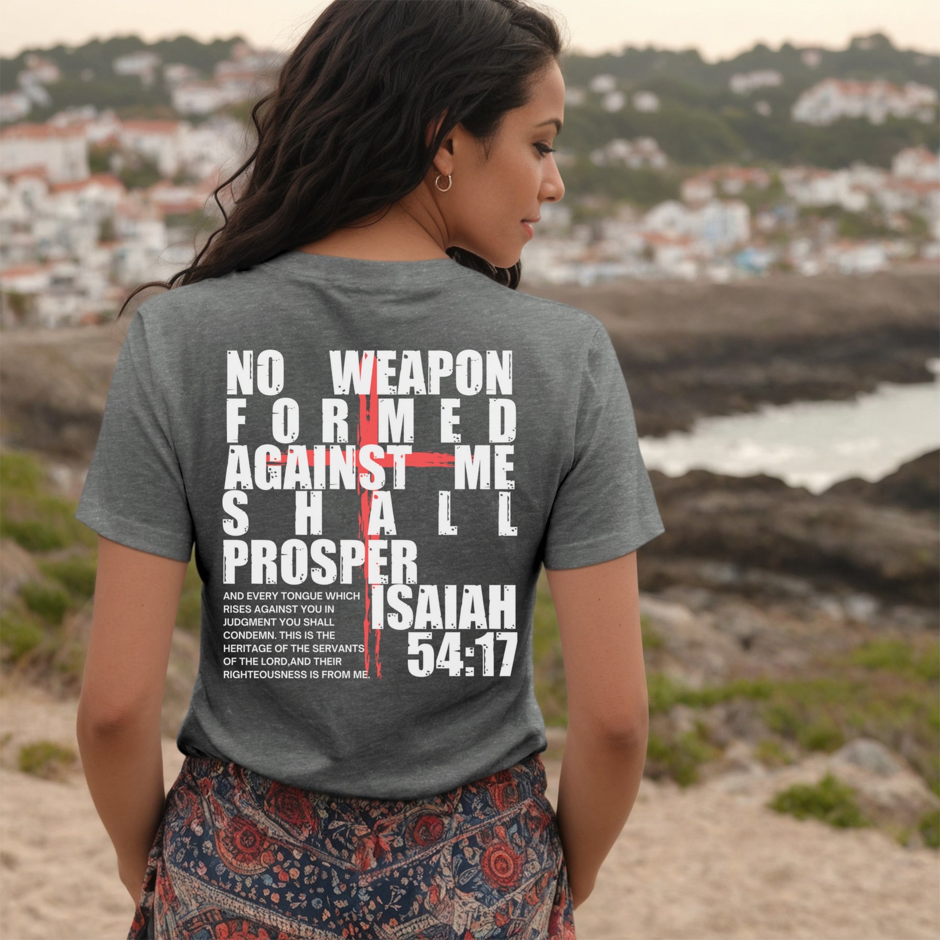 Isaiah 54:17 No Weapon Formed Against Me Unisex V-Neck T-Shirt - My Faith My Father
