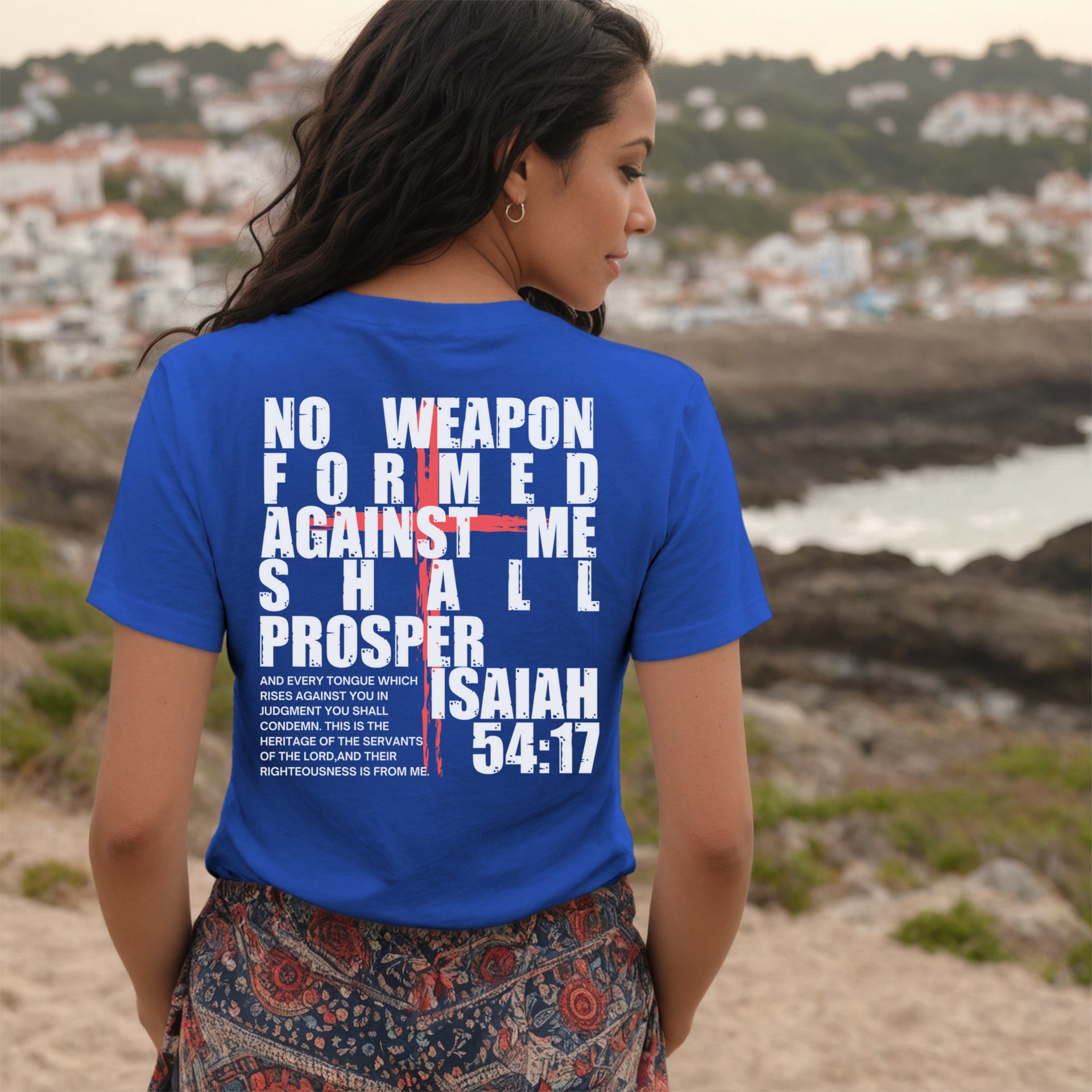 Isaiah 54:17 No Weapon Formed Against Me Unisex V-Neck T-Shirt - My Faith My Father