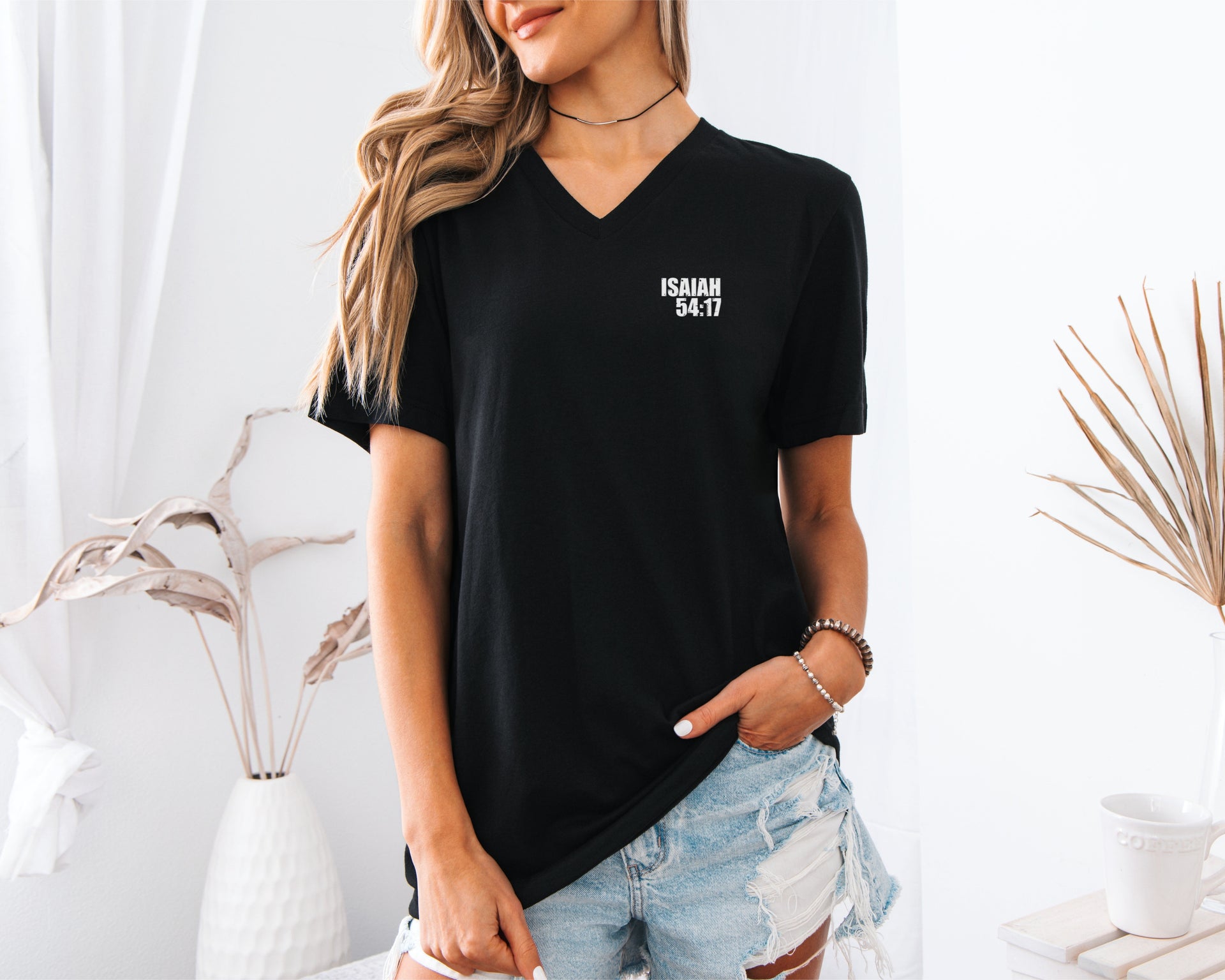 Isaiah 54:17 No Weapon Formed Against Me Unisex V-Neck T-Shirt - My Faith My Father