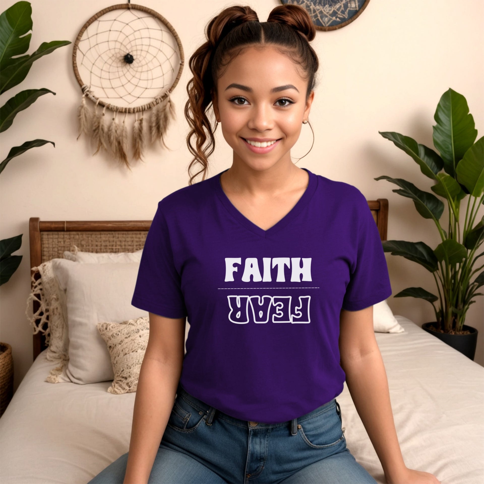 Faith Over Fear Unisex V-Neck T-Shirt - My Faith My Father