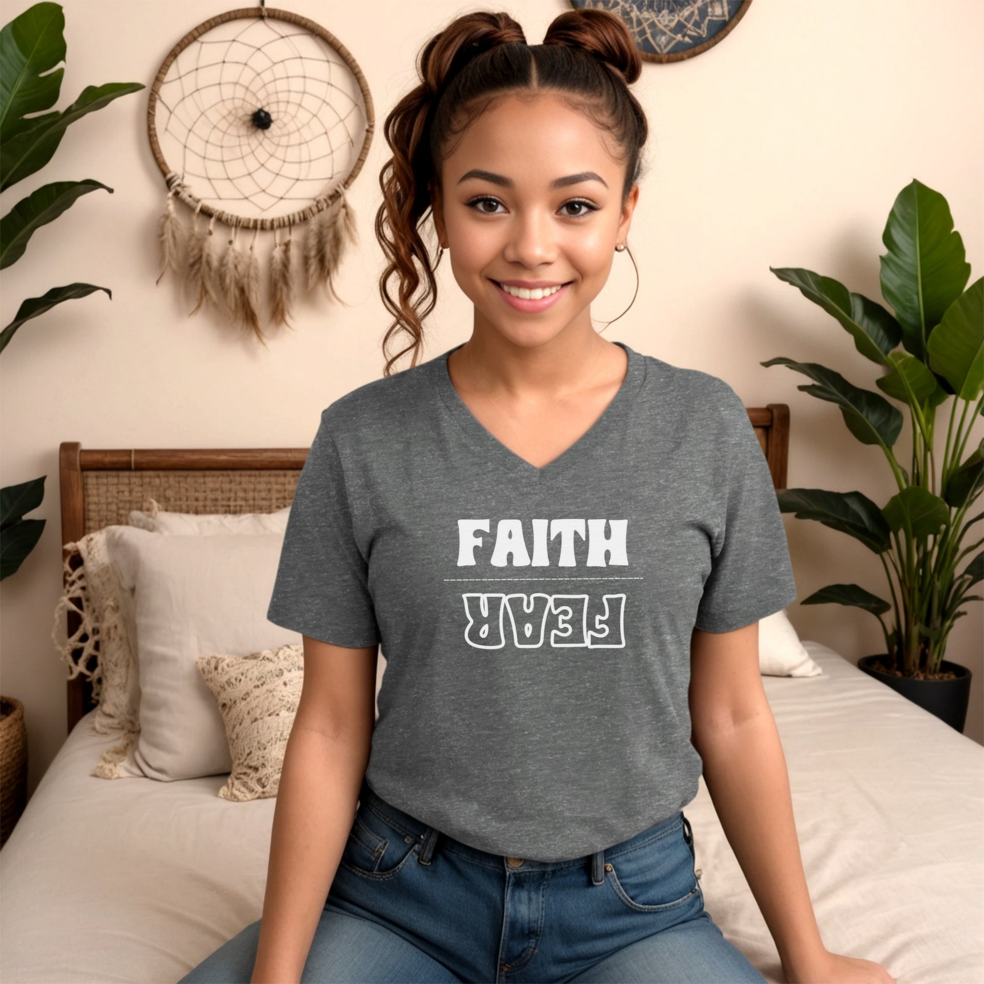 Faith Over Fear Unisex V-Neck T-Shirt - My Faith My Father