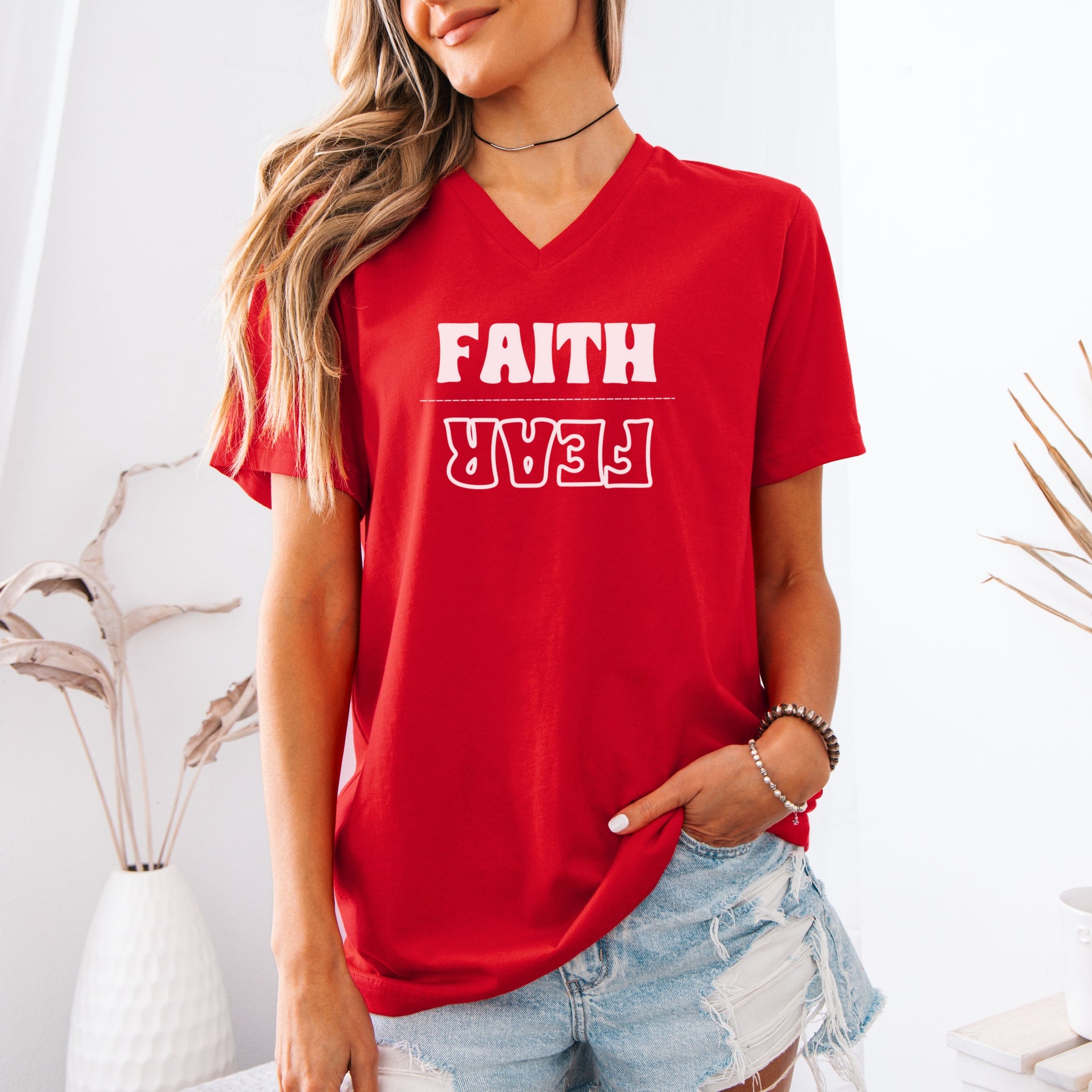 Faith Over Fear Unisex V-Neck T-Shirt - My Faith My Father
