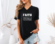 Faith Over Fear Unisex V-Neck T-Shirt - My Faith My Father