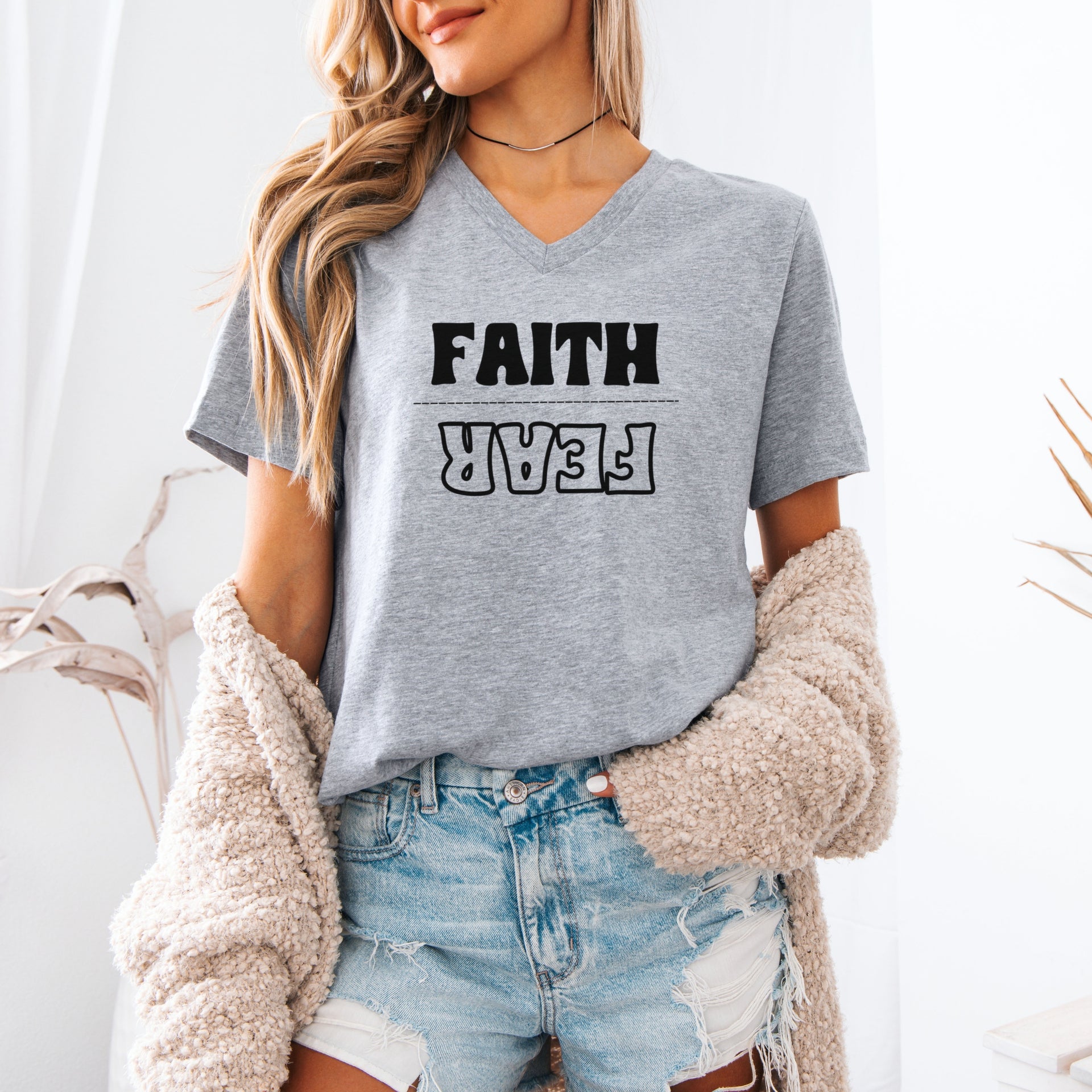 Faith Over Fear Unisex V-Neck T-Shirt - My Faith My Father