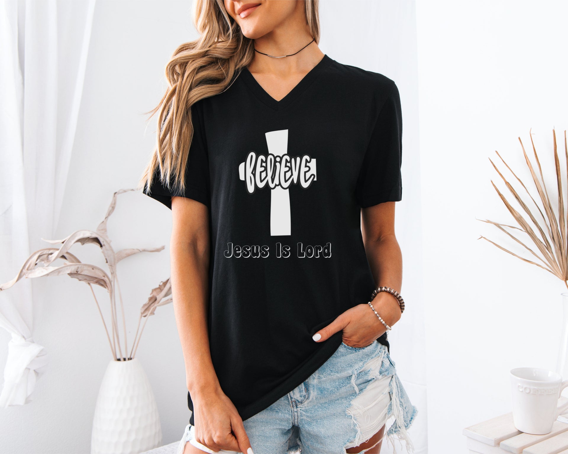 Believe Jesus Is Lord Unisex V-Neck T-Shirt - My Faith My Father