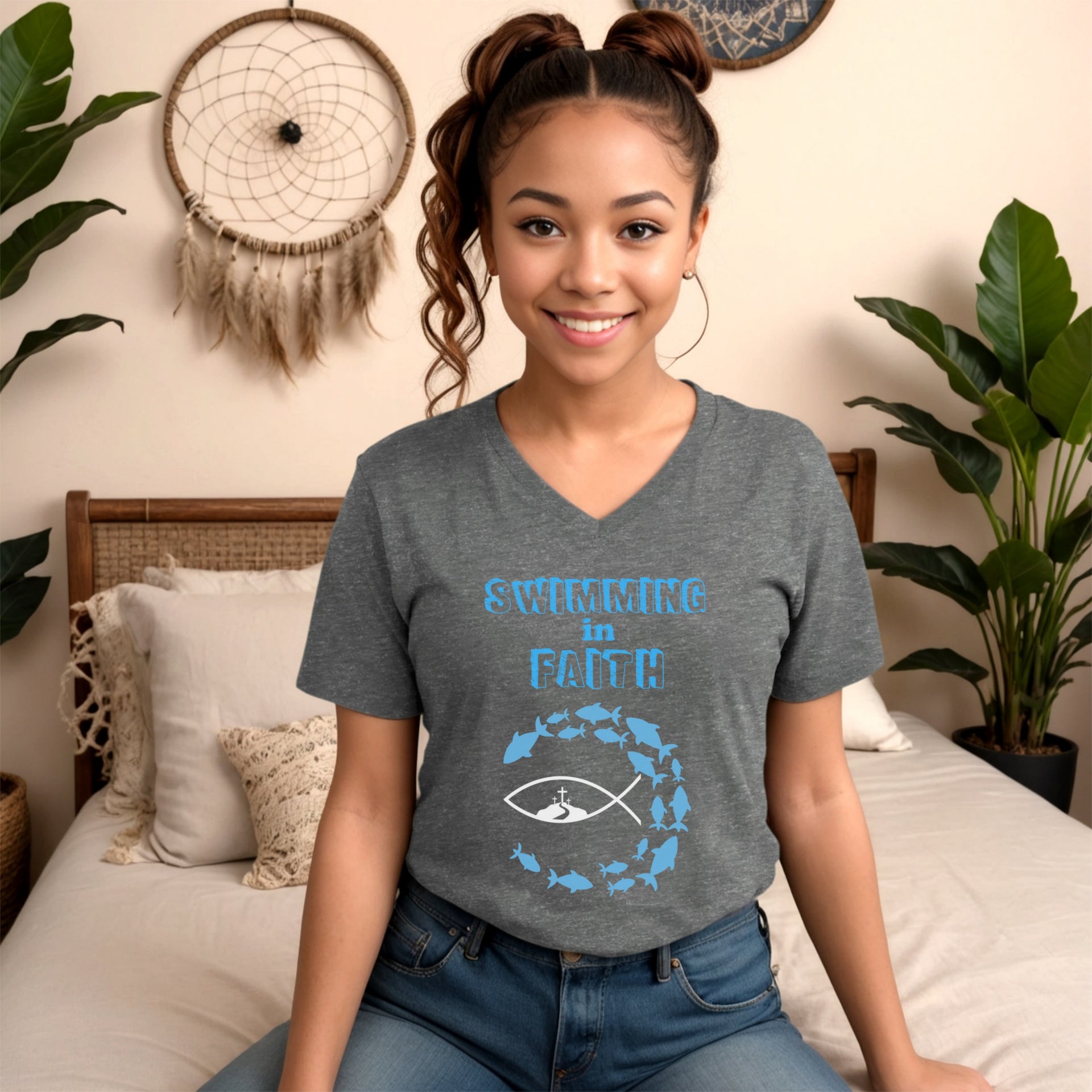 Swimming In Faith Unisex V-Neck Tee - My Faith My Father