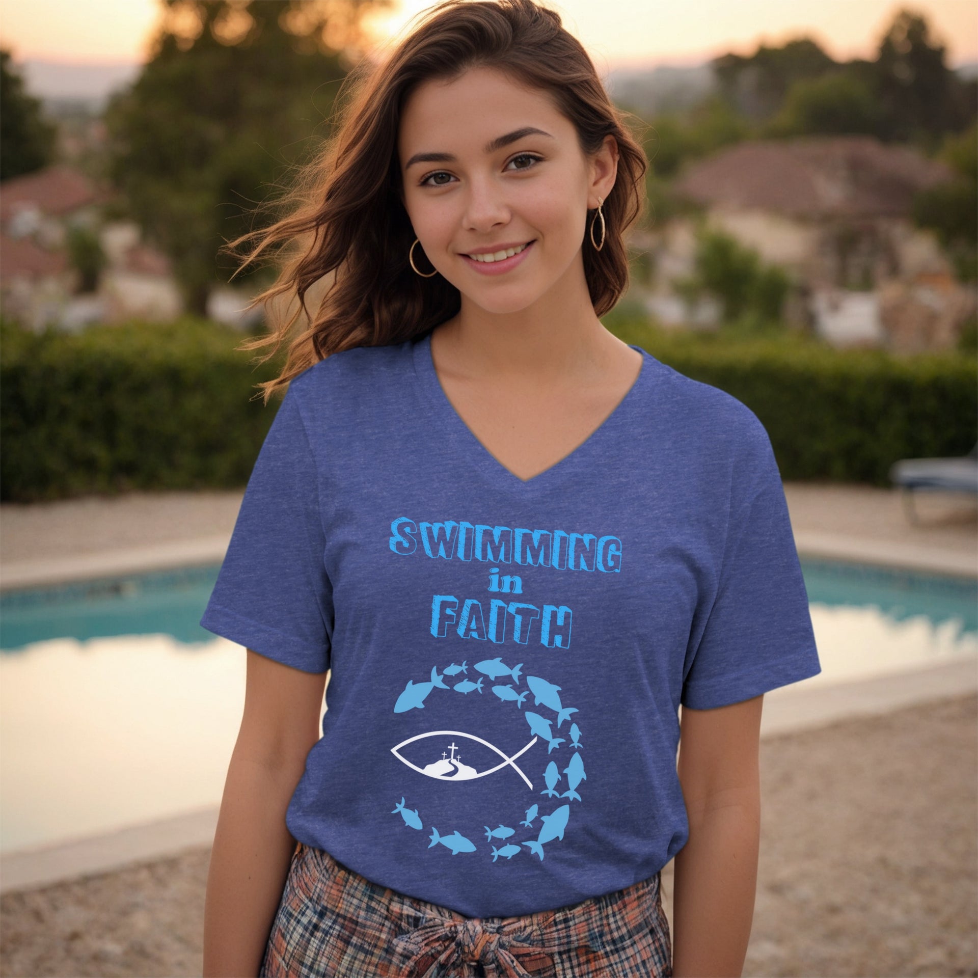 Swimming In Faith Unisex V-Neck Tee - My Faith My Father