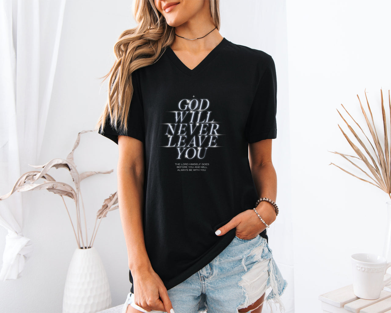 God Will Never Leave You V-Neck T-Shirt - My Faith My Father