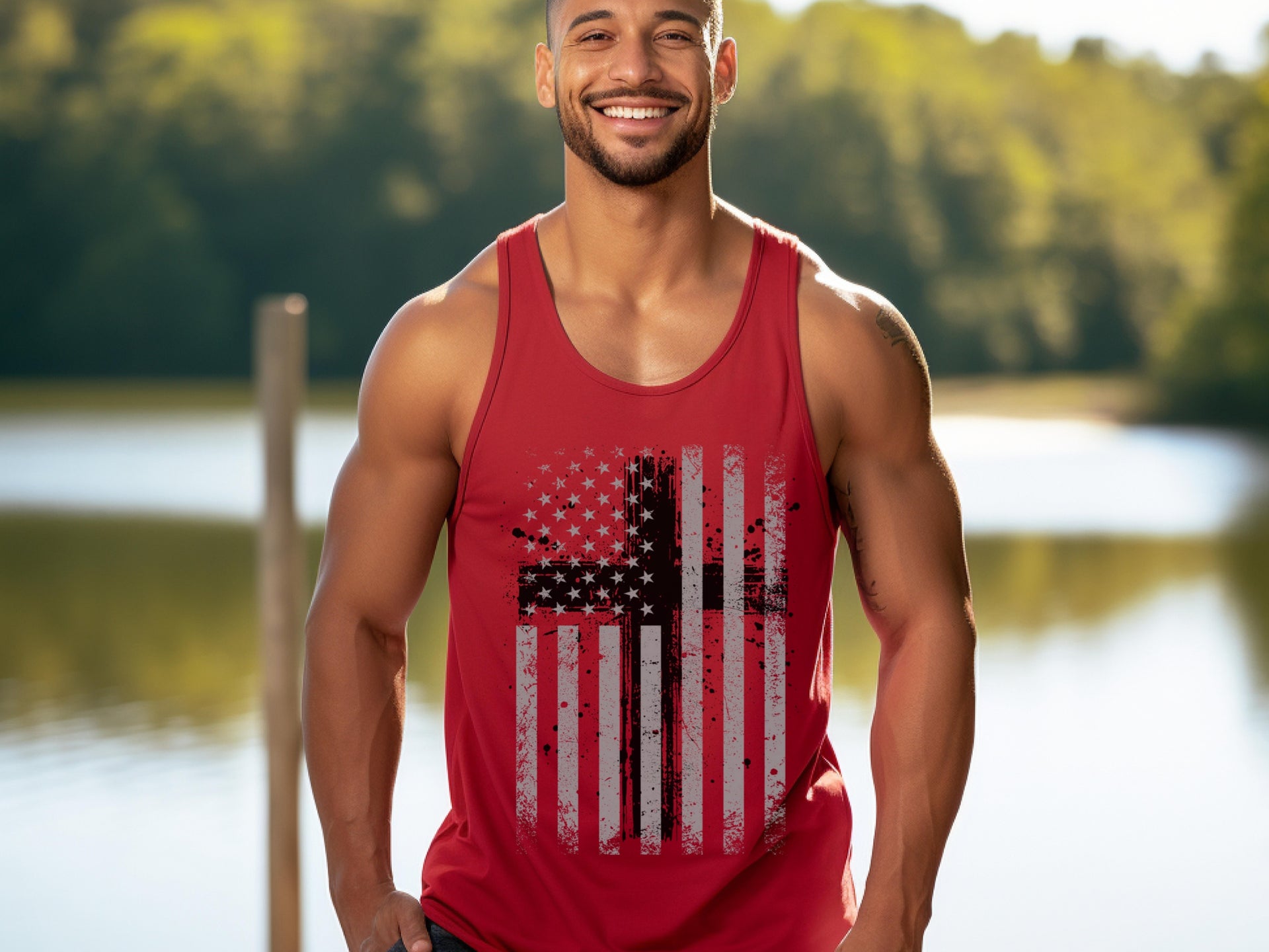 Flag With Cross Unisex True-to-Size Tank Top - My Faith My Father