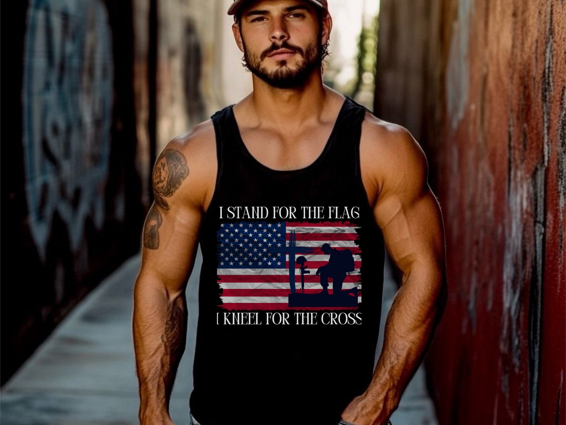 I Stand for the Flag, I Kneel for the Cross Unisex True-to-Size Tank Top - My Faith My Father