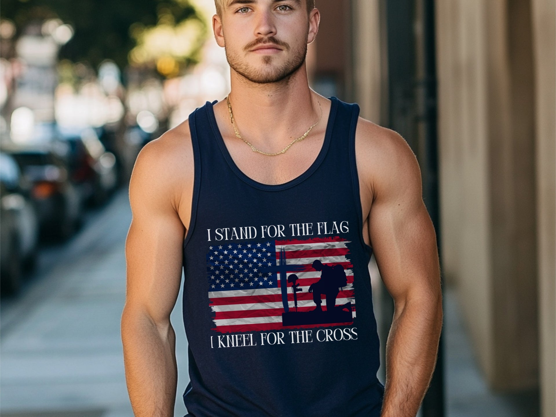 I Stand for the Flag, I Kneel for the Cross Unisex True-to-Size Tank Top - My Faith My Father