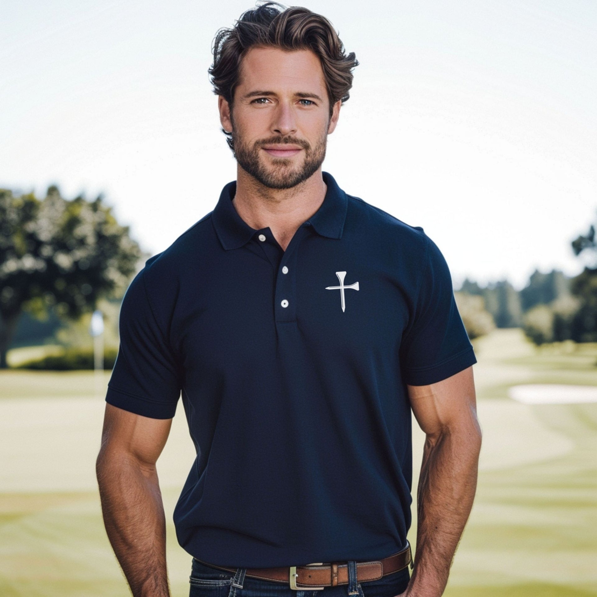 Golf Tee Cross Men's Piqué Polo - My Faith My Father