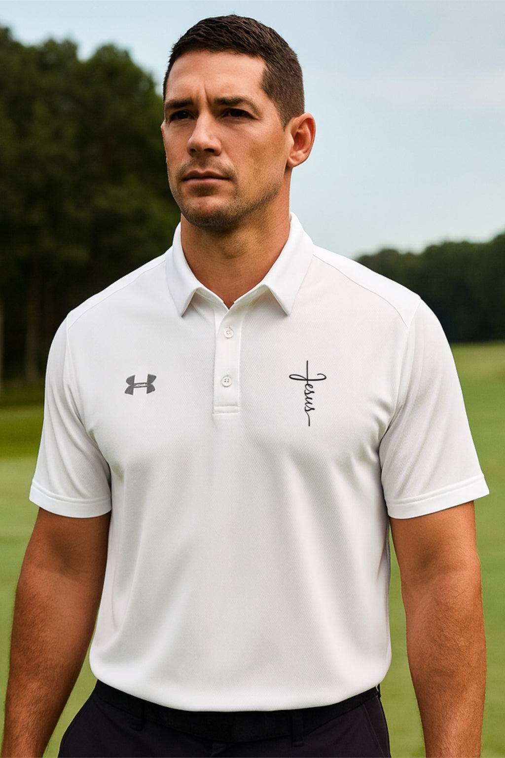 Jesus Cross Men's Performance Polo Shirt - My Faith My Father