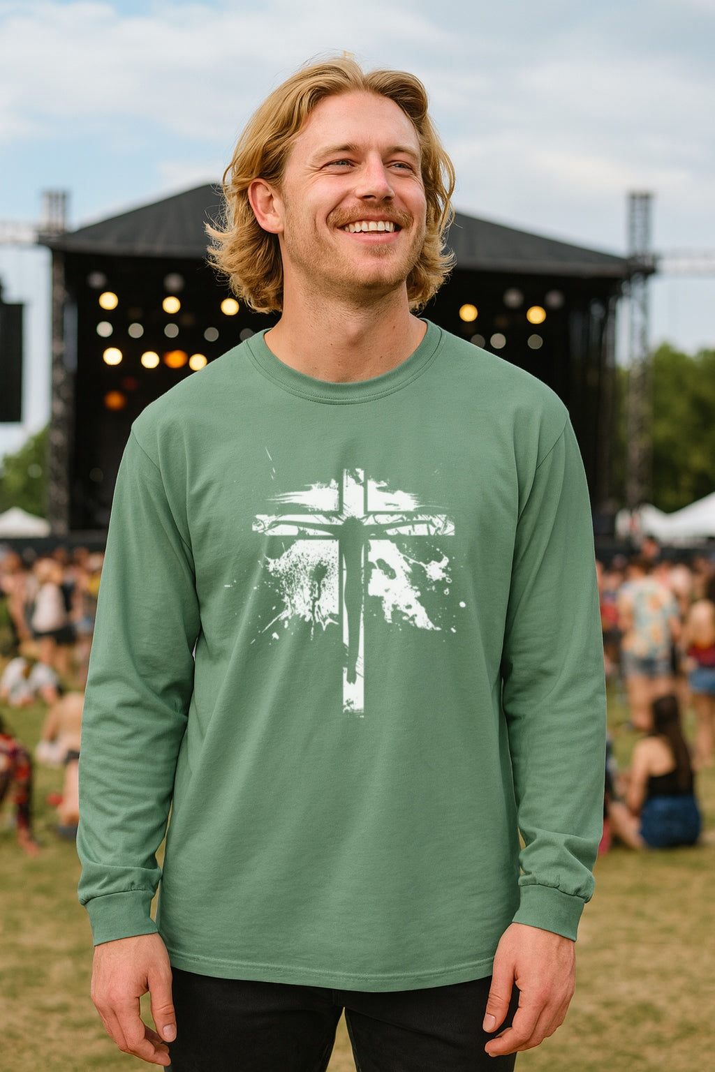 Jesus On Cross Unisex Relaxed Fit Long Sleeve T-Shirt - My Faith My Father