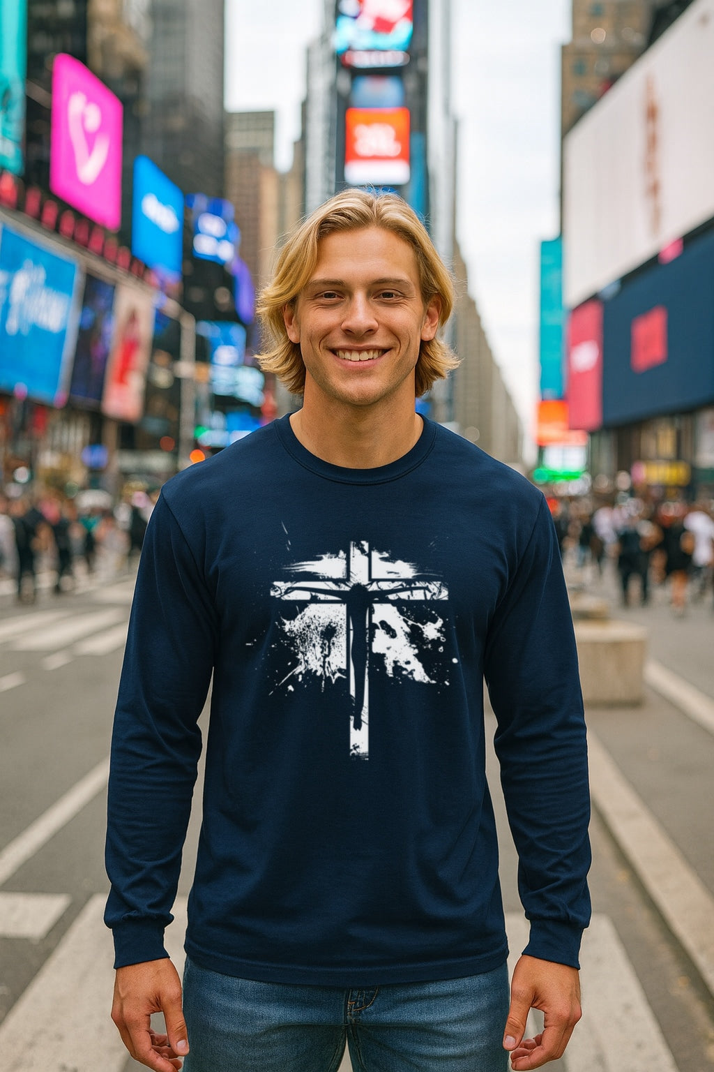 Jesus On Cross Unisex Relaxed Fit Long Sleeve T-Shirt - My Faith My Father