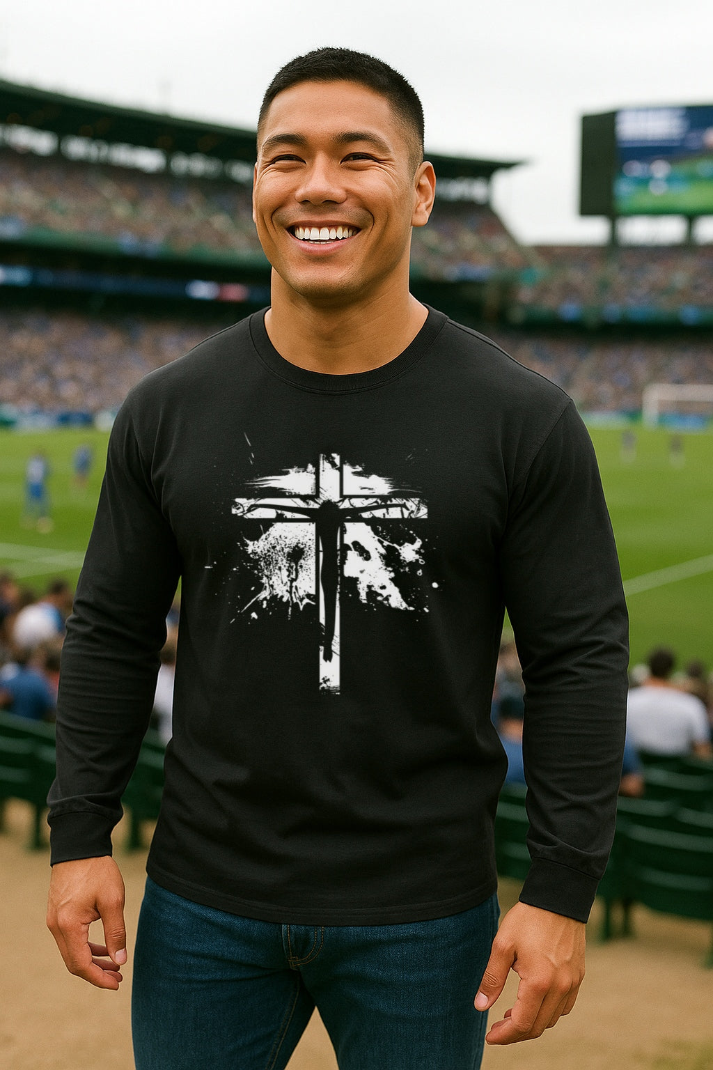 Jesus On Cross Unisex Relaxed Fit Long Sleeve T-Shirt - My Faith My Father