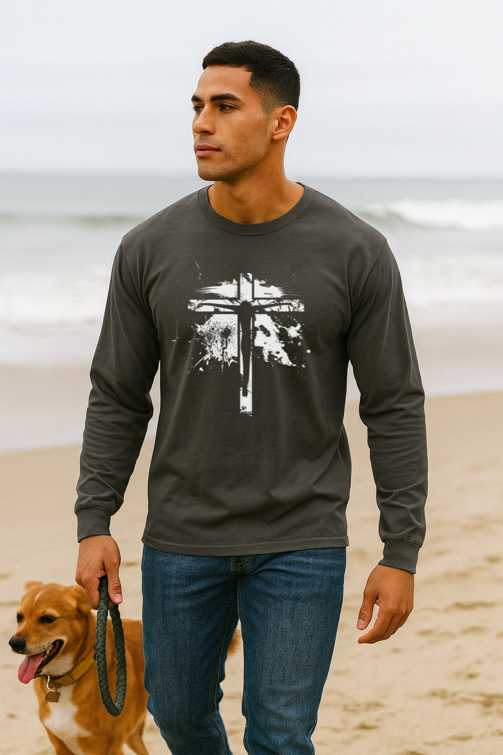 Jesus On Cross Unisex Relaxed Fit Long Sleeve T-Shirt - My Faith My Father