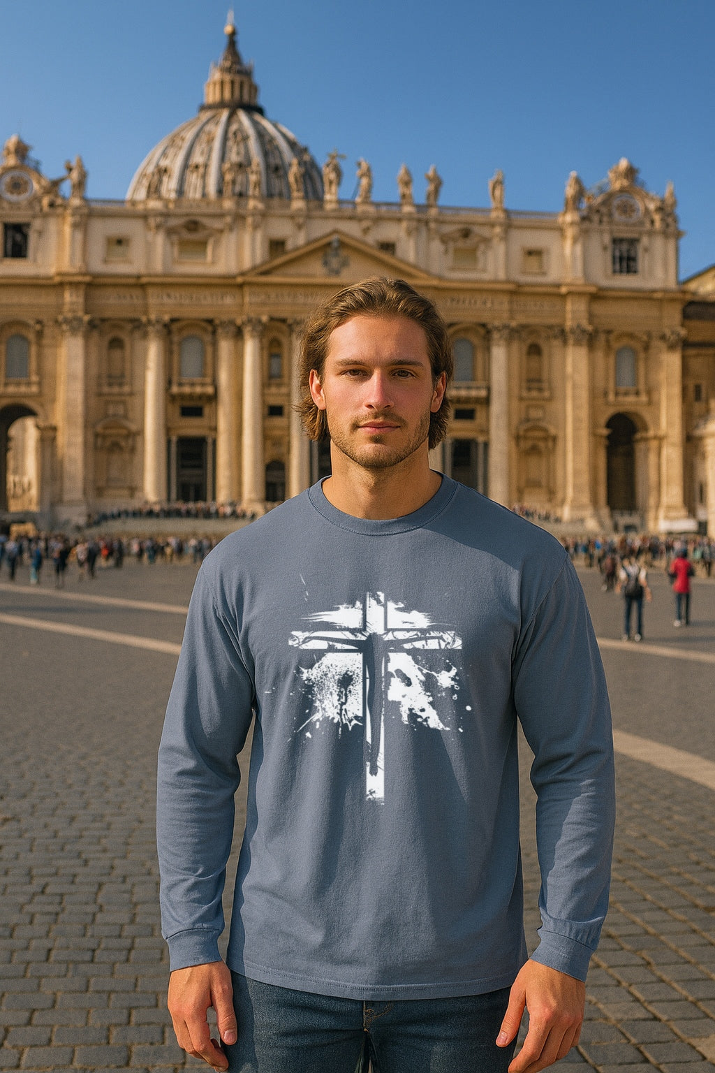 Jesus On Cross Unisex Relaxed Fit Long Sleeve T-Shirt - My Faith My Father