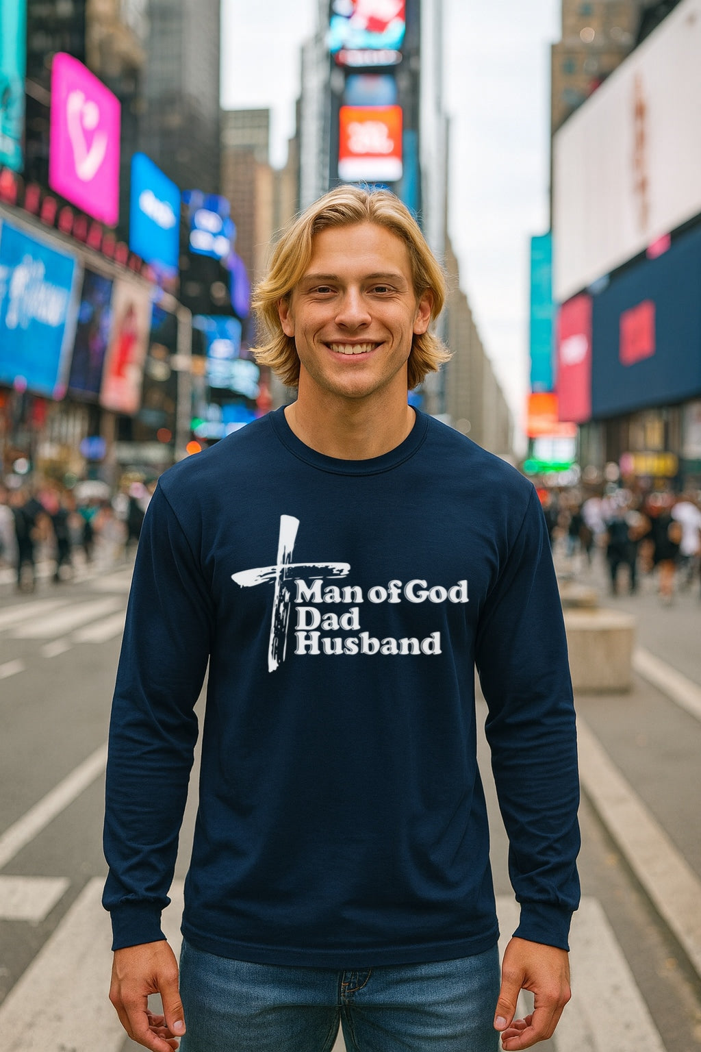Man of God Dad Husband Unisex Relaxed Fit Long Sleeve T-Shirt - My Faith My Father
