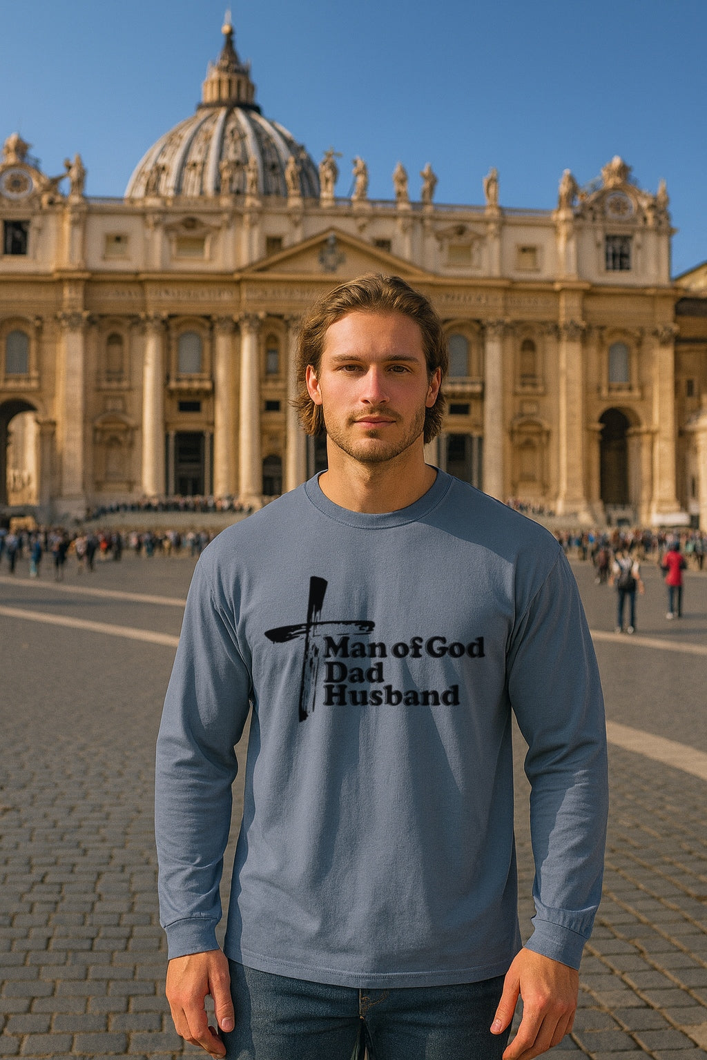 Man of God Dad Husband Unisex Relaxed Fit Long Sleeve T-Shirt - My Faith My Father
