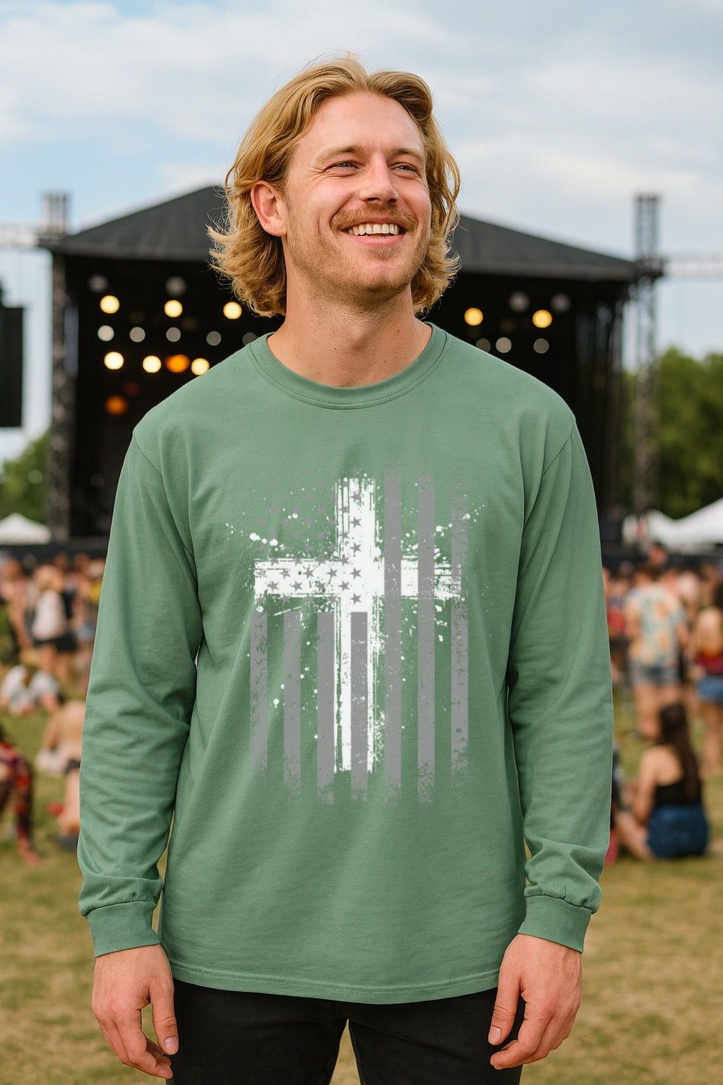 Flag With Cross Unisex Relaxed Fit Long Sleeve T-Shirt - My Faith My Father