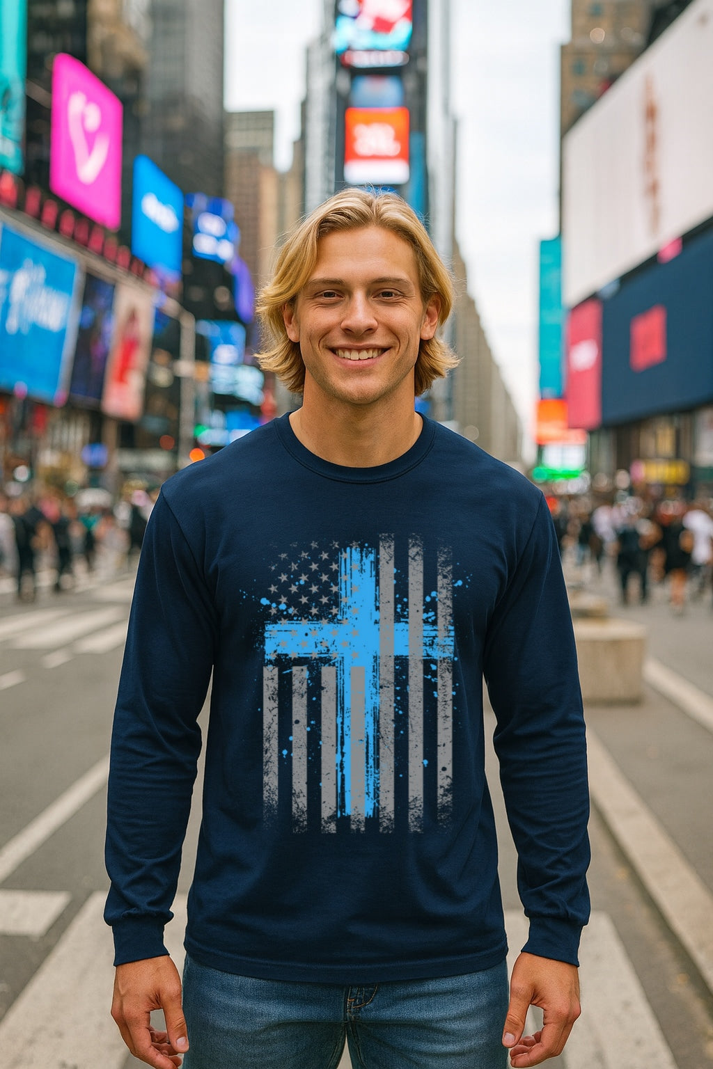 Flag With Cross Unisex Relaxed Fit Long Sleeve T-Shirt - My Faith My Father