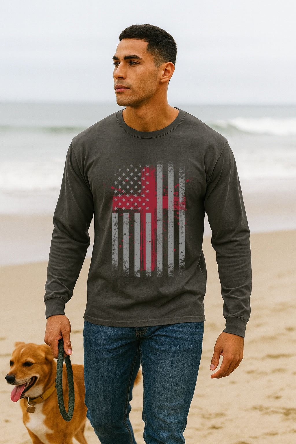 Flag With Cross Unisex Relaxed Fit Long Sleeve T-Shirt - My Faith My Father