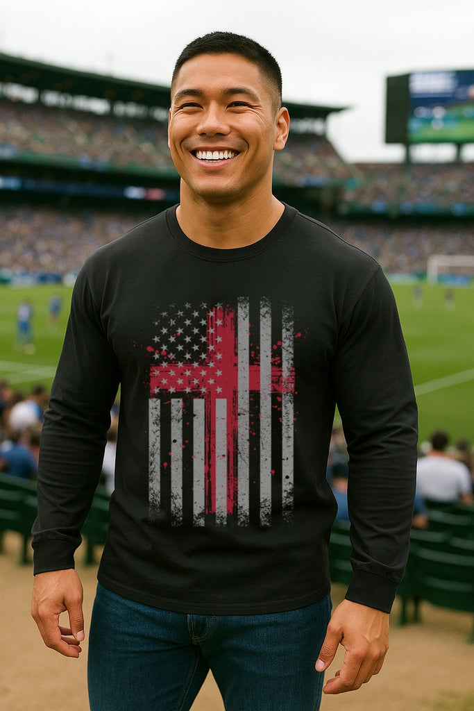 Flag With Cross Unisex Relaxed Fit Long Sleeve T-Shirt - My Faith My Father