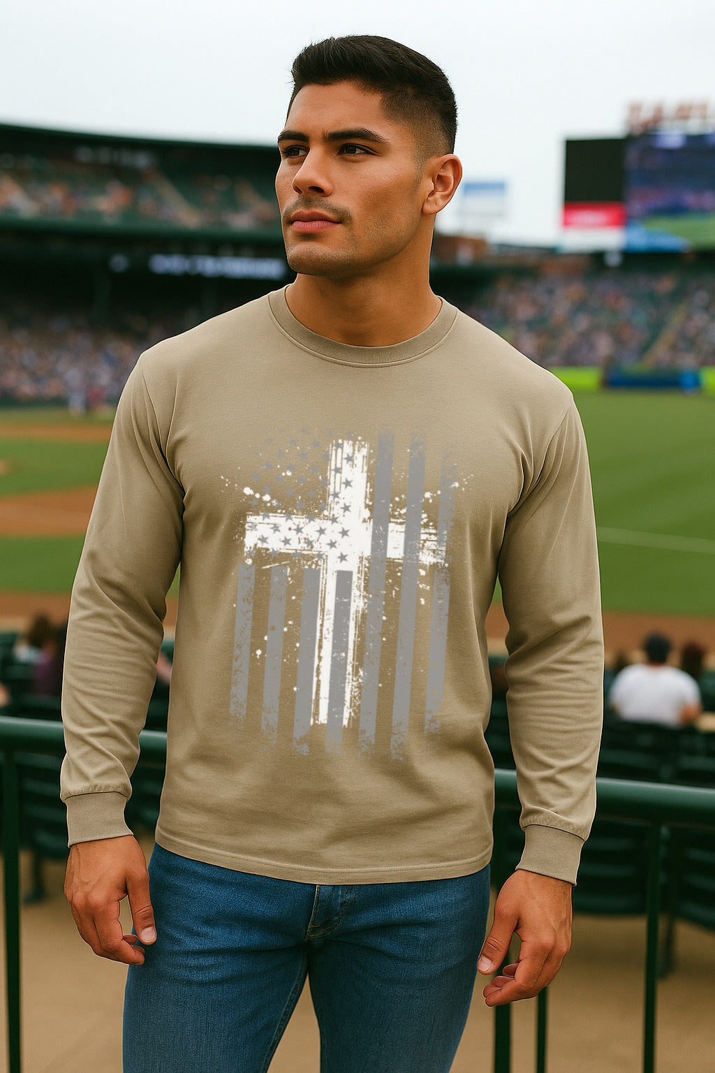 Flag With Cross Unisex Relaxed Fit Long Sleeve T-Shirt - My Faith My Father